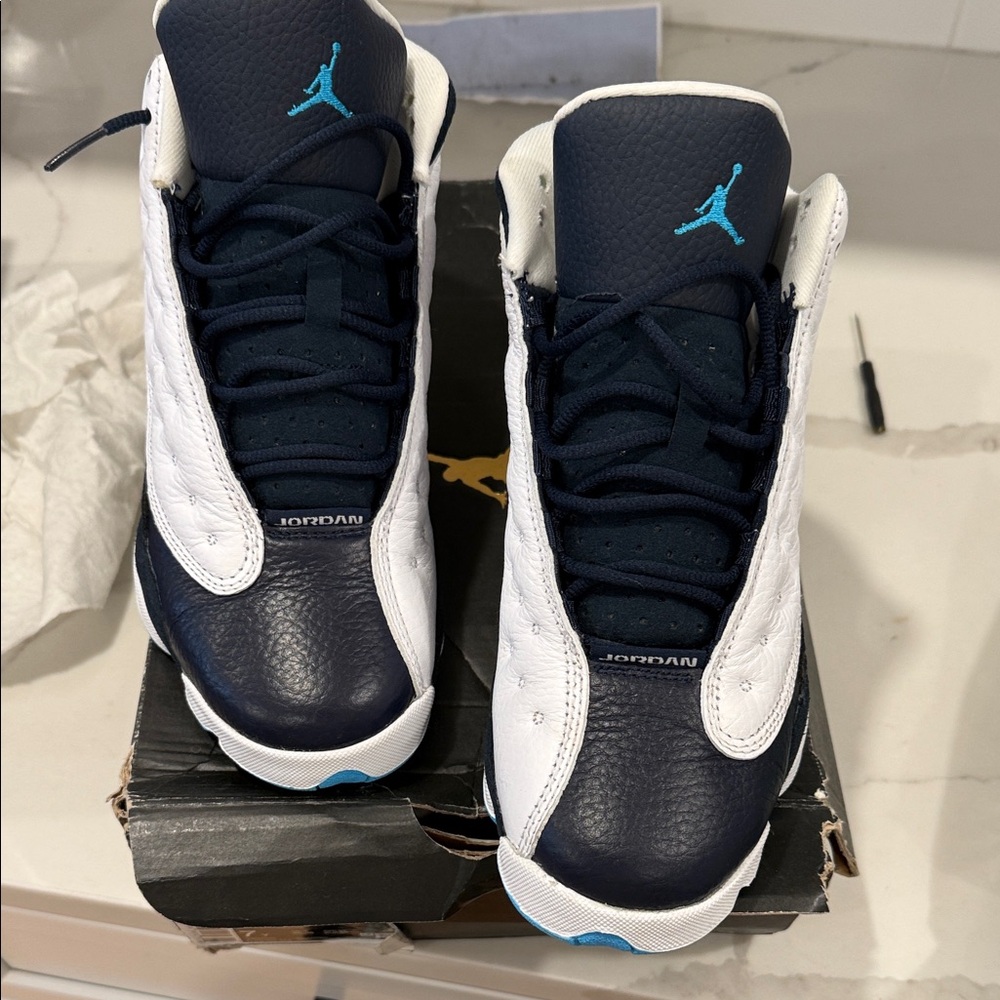 Jordan Kids' Navy and White Sneakers with Teal Accents